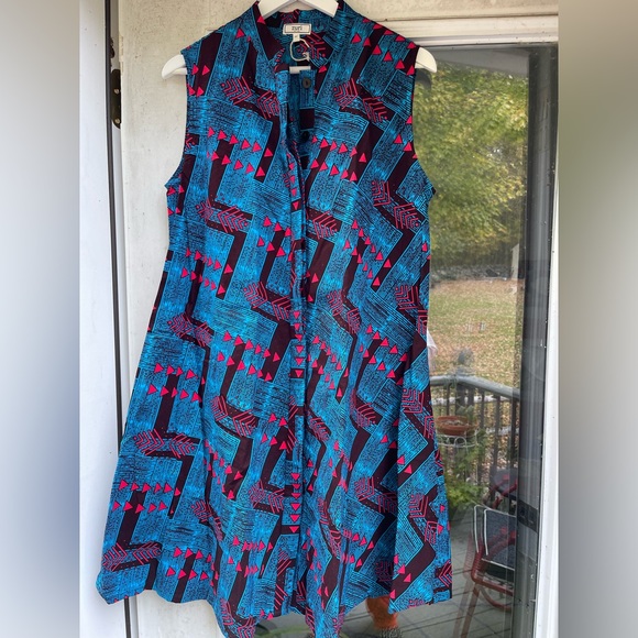 Vibrant Blue and Red Geometric Sleeveless Dress - Picture 2 of 2